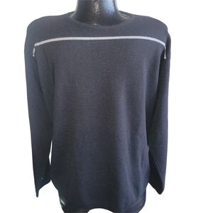 Harry Rosen Black Merino Wool Blend Sweater with Gray Stripe M